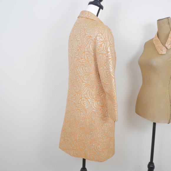 Carlye VINTAGE Orange Gold Metallic Art Deco Brocade 60's Mod Design Button Coat - Picture 11 of 16